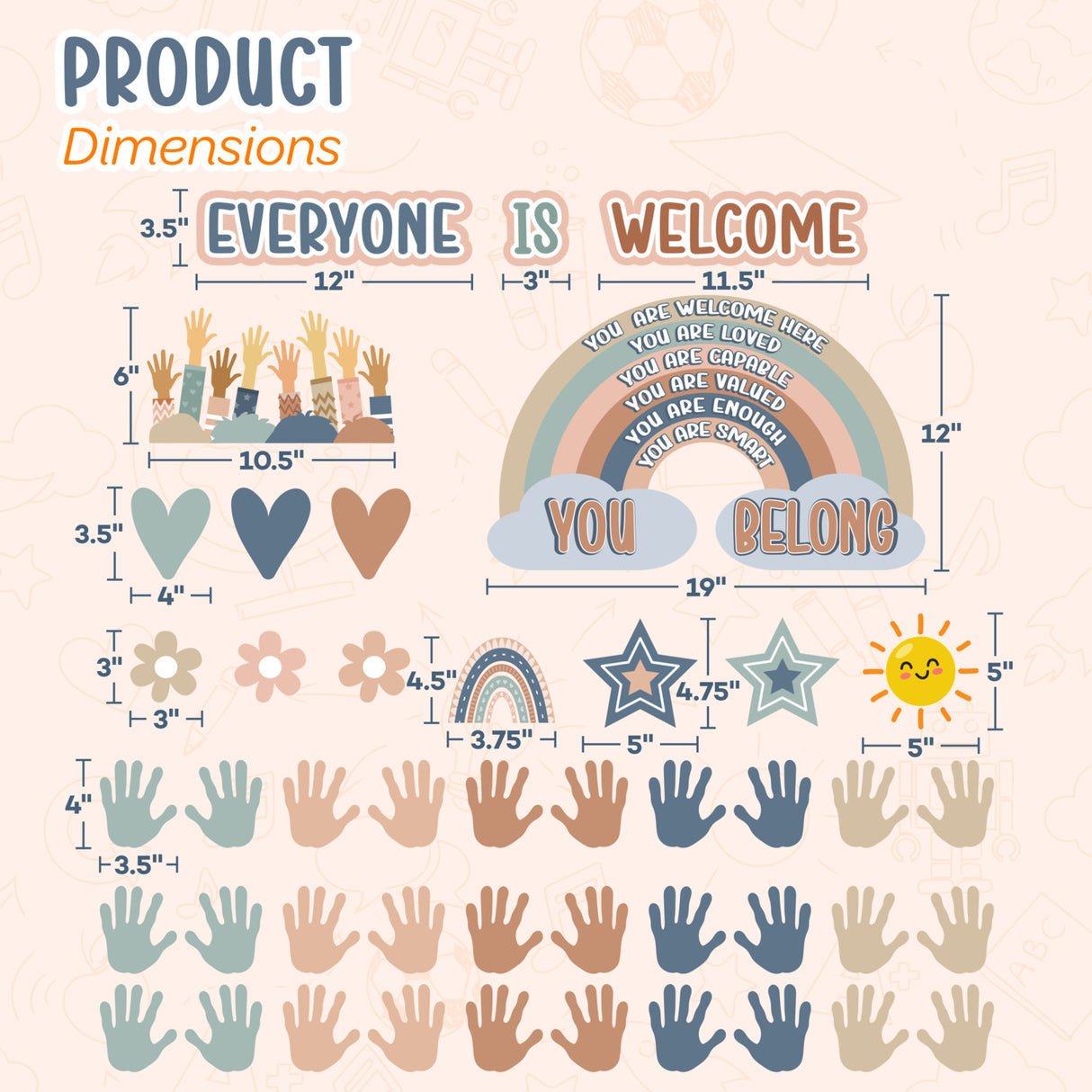 4E's Novelty 46 Pcs "Everyone is Welcome" Boho Classroom Board Sets