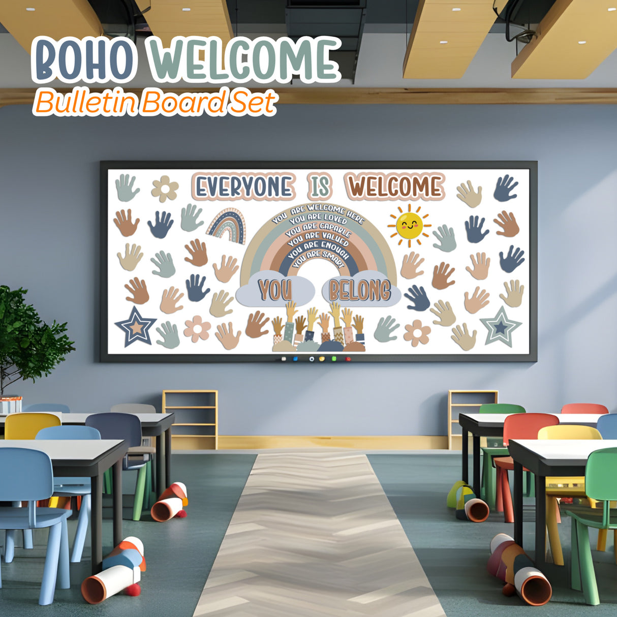 4E's Novelty 46 Pcs "Everyone is Welcome" Boho Classroom Board Sets
