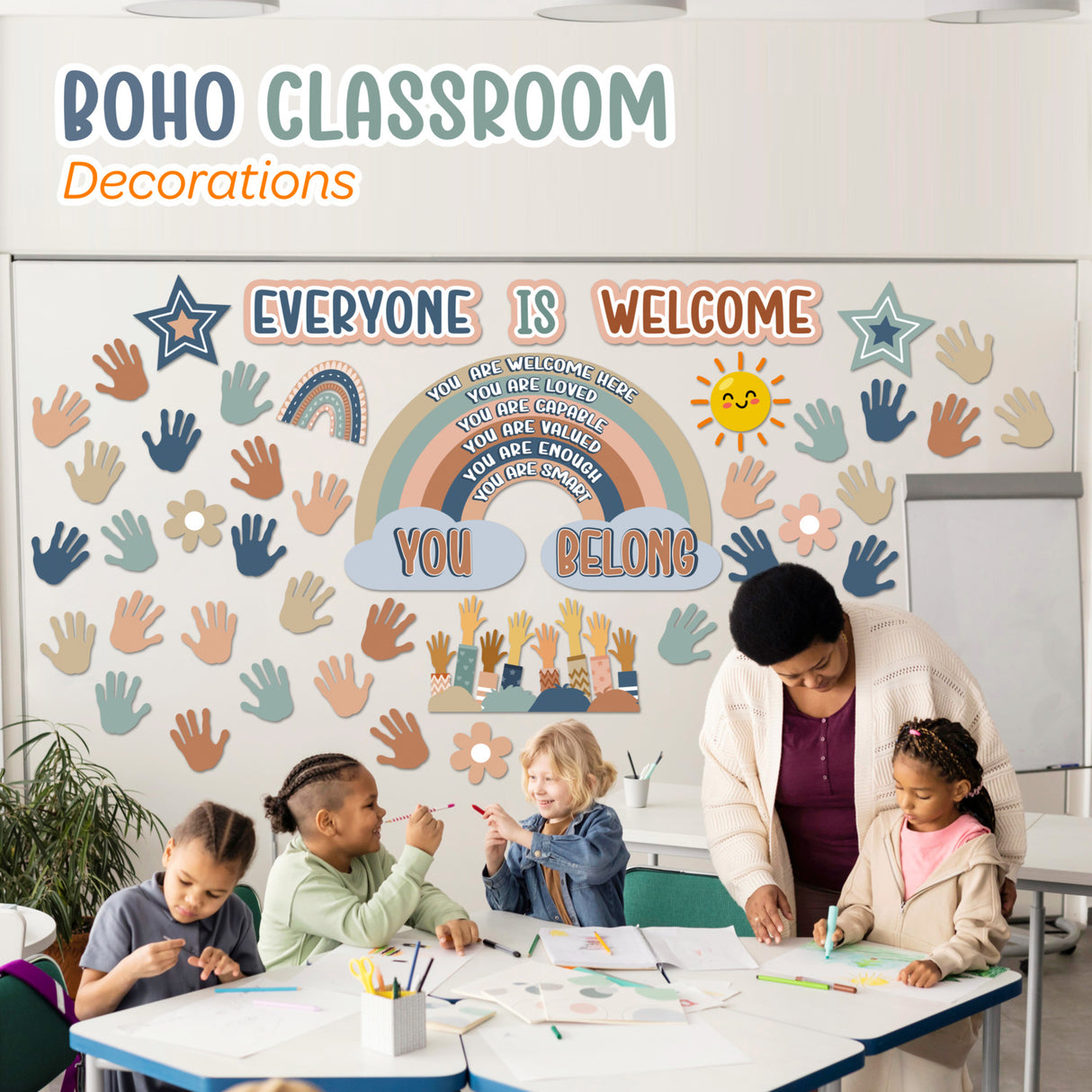 4E's Novelty 46 Pcs "Everyone is Welcome" Boho Classroom Board Sets