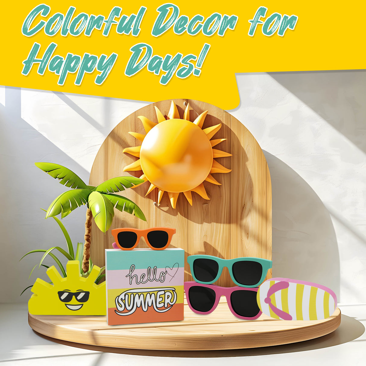 4E's Novelty 6 Pcs Summer Wooden Signs Rustic Hello Summer Wood Sign