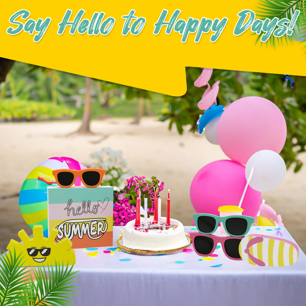 4E's Novelty 6 Pcs Summer Wooden Signs Rustic Hello Summer Wood Sign