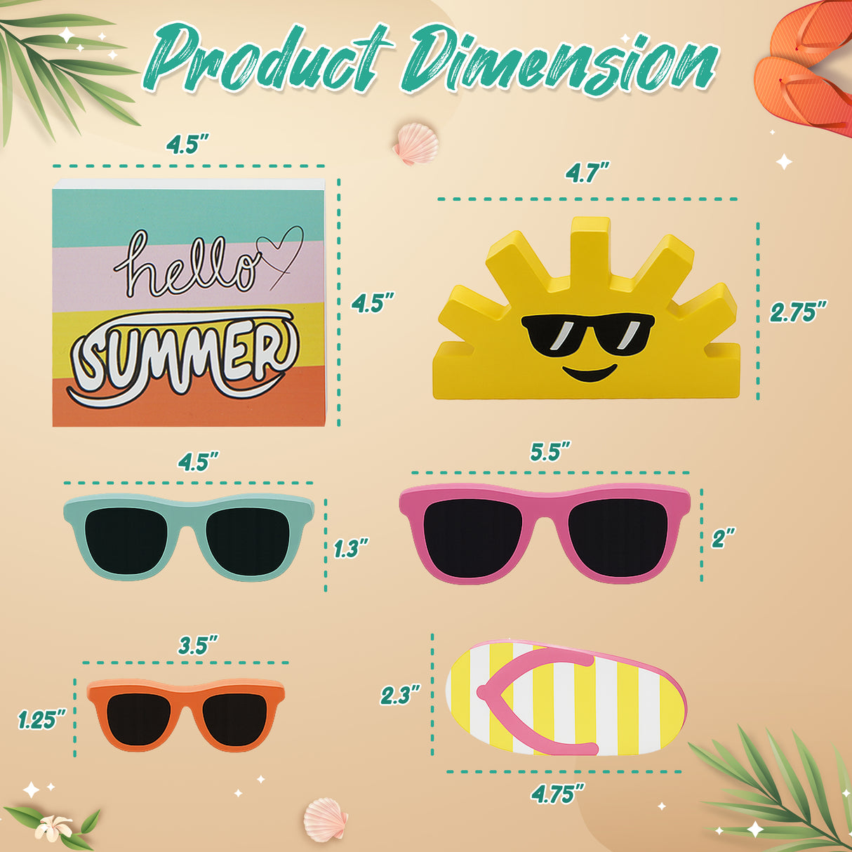 4E's Novelty 6 Pcs Summer Wooden Signs Rustic Hello Summer Wood Sign