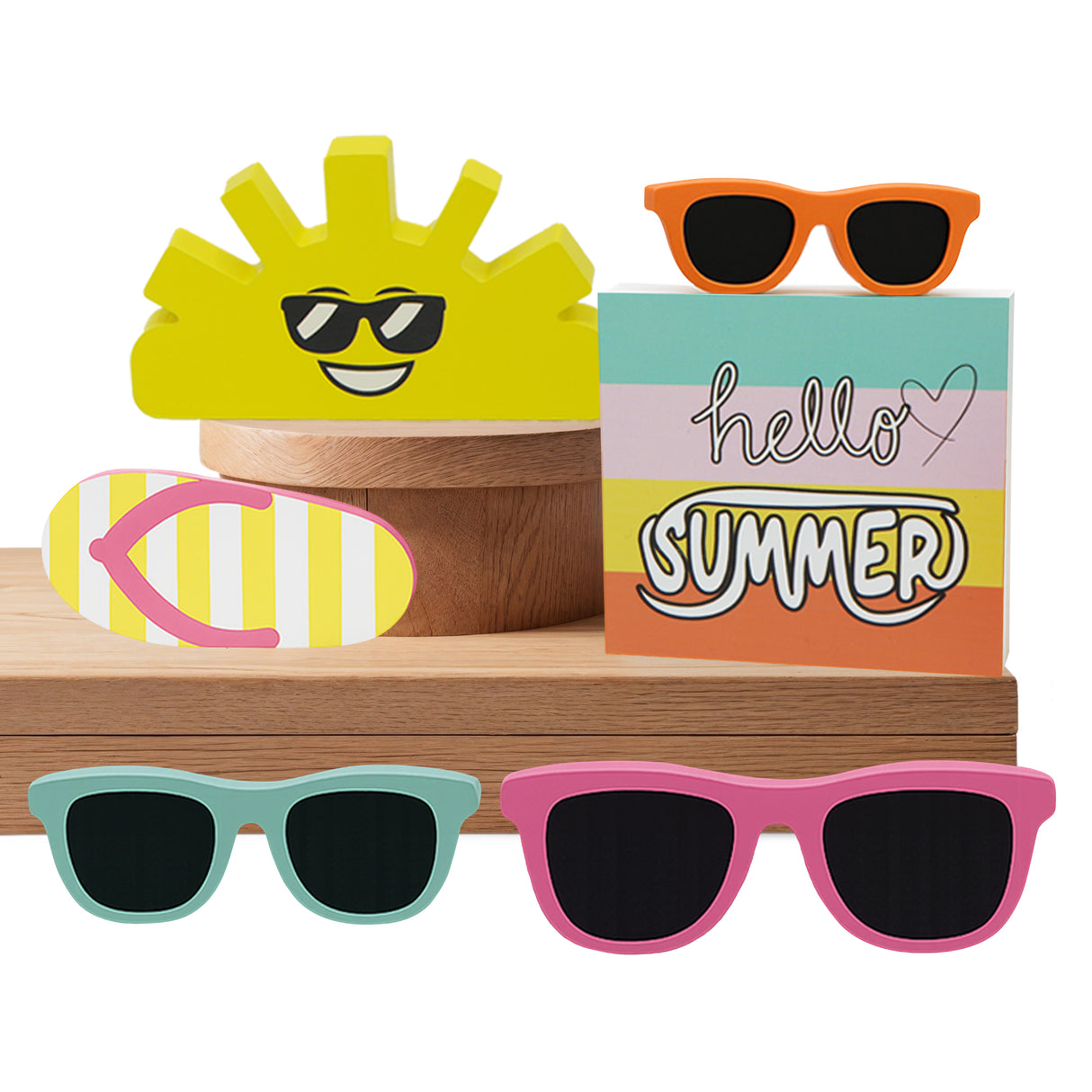 4E's Novelty 6 Pcs Summer Wooden Signs Rustic Hello Summer Wood Sign