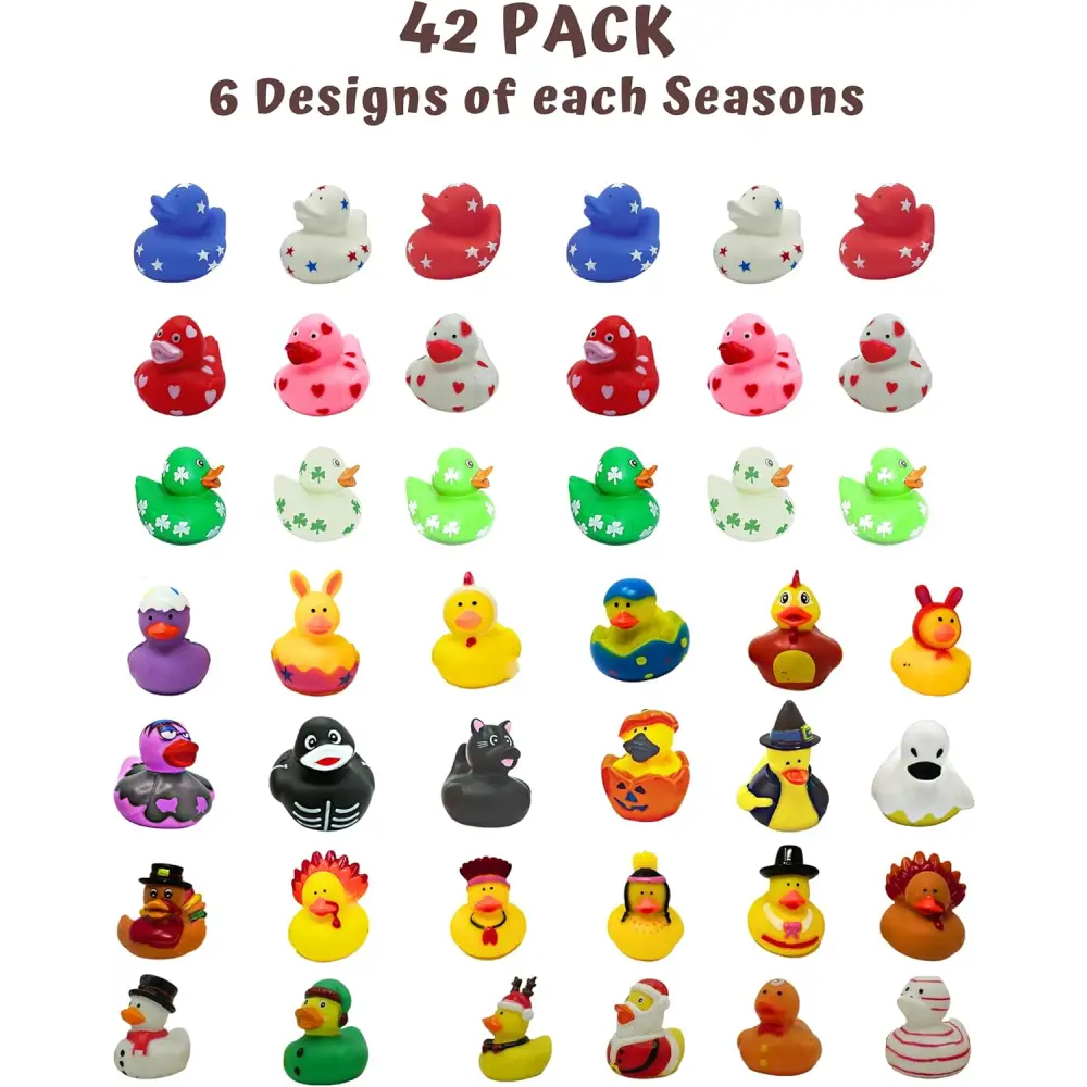 All Holidays Rubber Ducks in Bulk Pack of 42 - Includes Thanksgiving, Christmas, Valentines & More Rubber Duckies, Bath Toys for Kids Boys & Girls, Advent Gift, Jeep Ducking, Ducks for Each Season