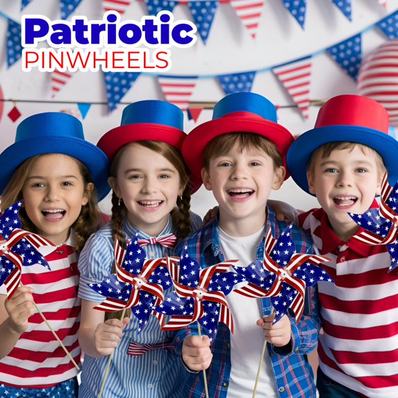 4E's Novelty Patriotic Pinwheels 12 Pack Pinwheels Bulk, 4th of July Decor, Memorial Day Decor, Patriotic Outdoor Decor