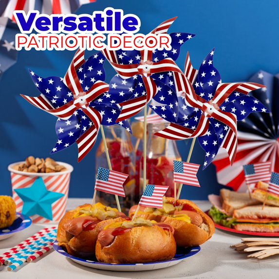 4E's Novelty Patriotic Pinwheels 12 Pack Pinwheels Bulk, 4th of July Decor, Memorial Day Decor, Patriotic Outdoor Decor