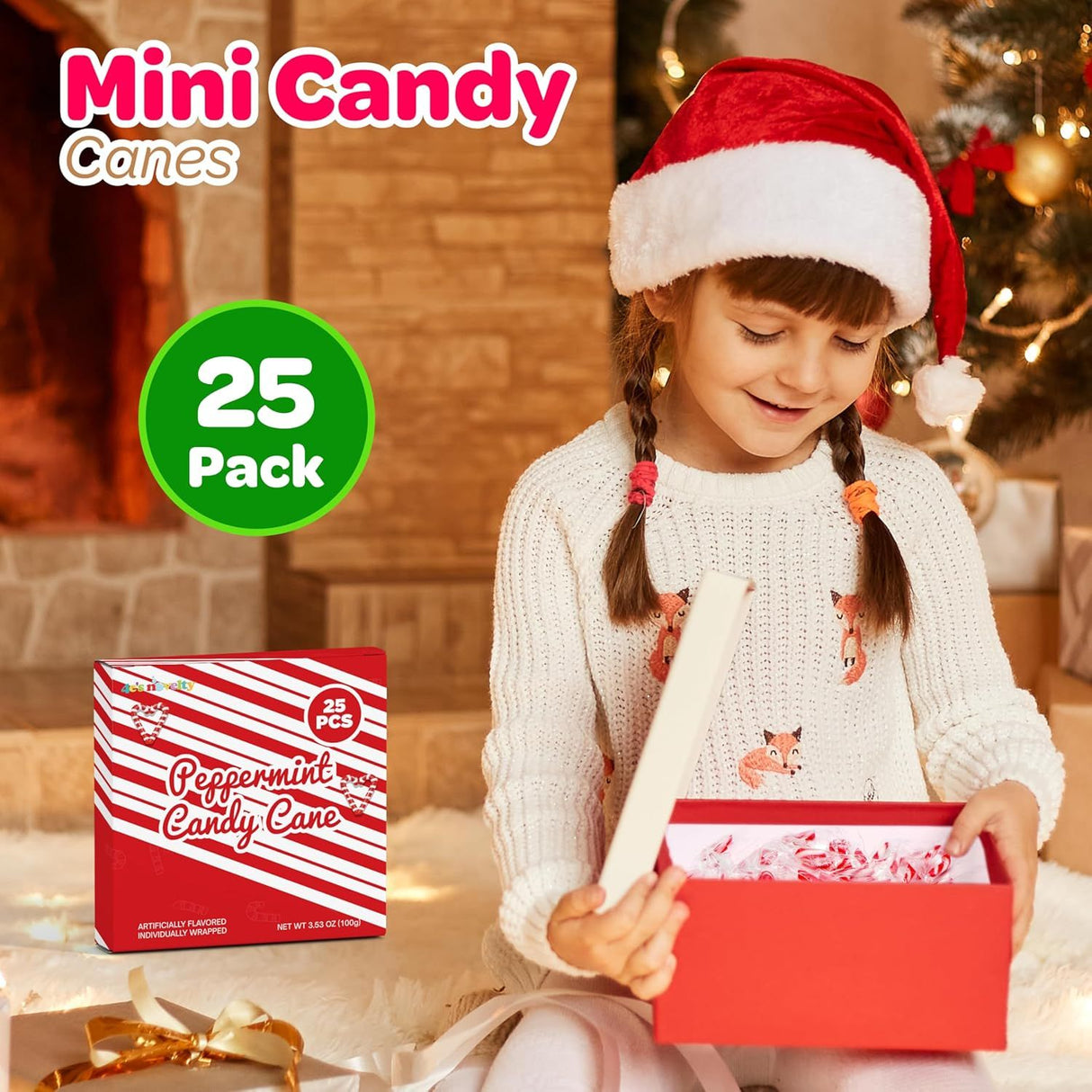 4E's Novelty 25 Pack Christmas Mini Individually Wrapped Candy Canes, Red and White Peppermint Candy Canes, Treats for Holiday Stockings