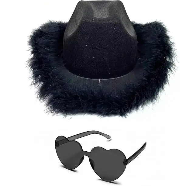 Feathered Cowboy Hat & Heart Sunglasses for Women