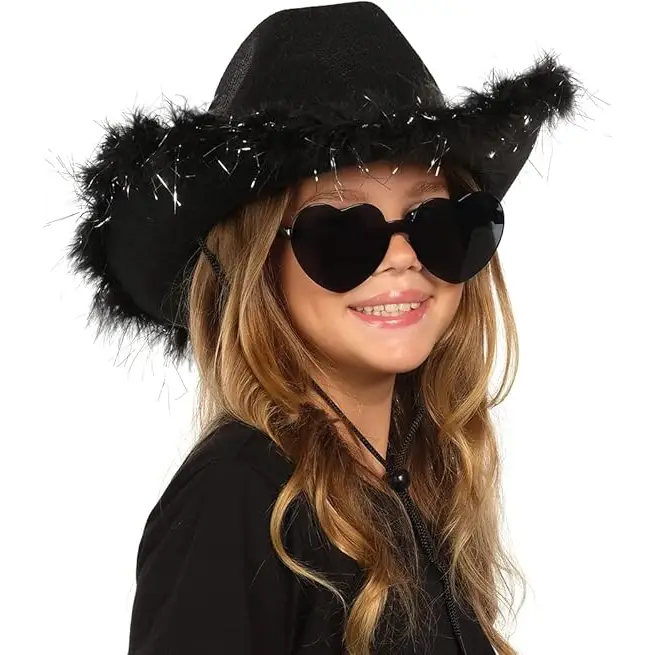 Feathered Cowboy Hat & Heart Sunglasses for Women