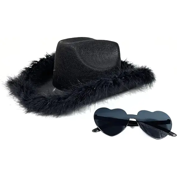 Feathered Cowboy Hat & Heart Sunglasses for Women