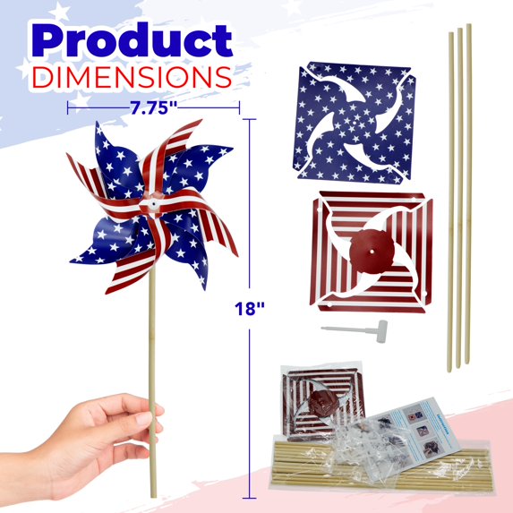 4E's Novelty Patriotic Pinwheels 12 Pack Pinwheels Bulk, 4th of July Decor, Memorial Day Decor, Patriotic Outdoor Decor