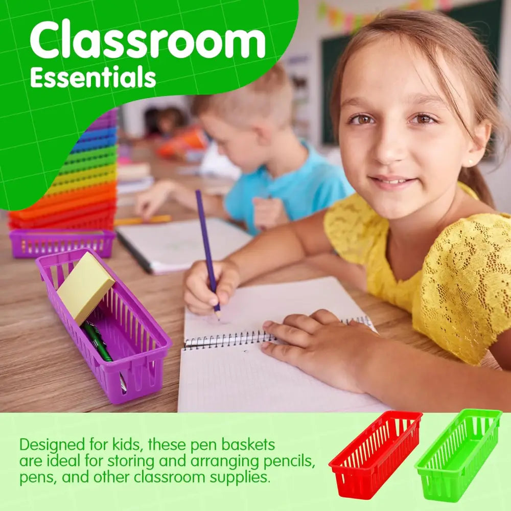 Pencil Baskets for Classroom Essential: 12 pcs per pack Colored Pencils Drawer Organizer Plastic Storage Bins Teacher