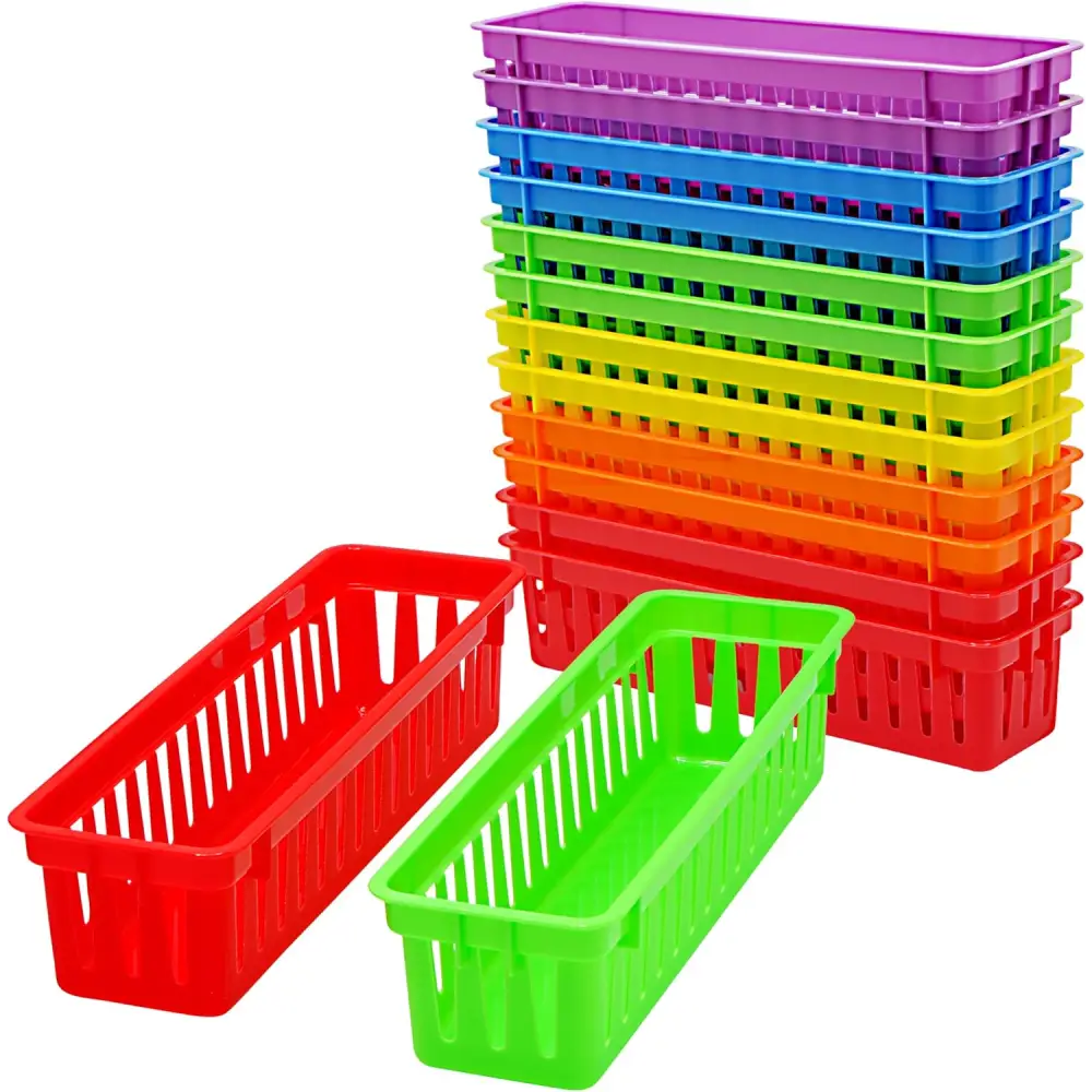 Pencil Baskets for Classroom Essential: 12 pcs per pack Colored Pencils Drawer Organizer Plastic Storage Bins Teacher
