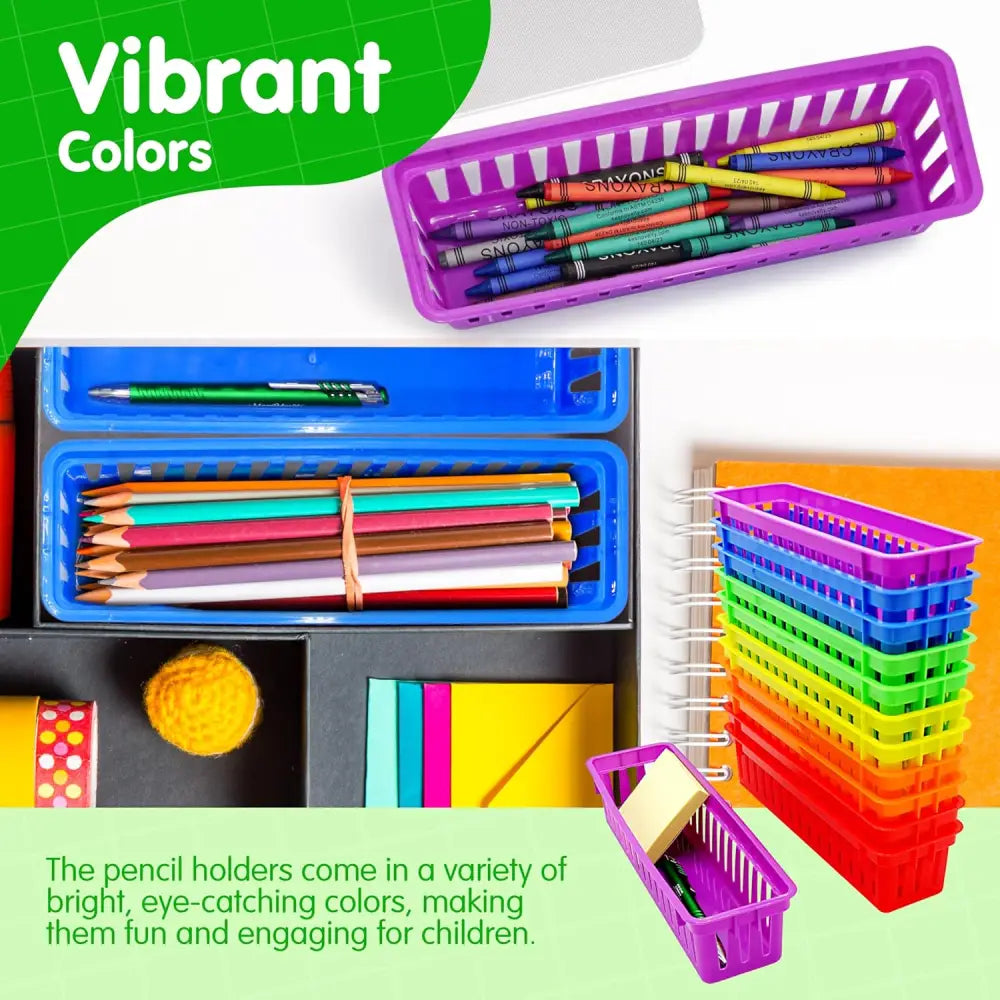 Pencil Baskets for Classroom Essential: 12 pcs per pack Colored Pencils Drawer Organizer Plastic Storage Bins Teacher