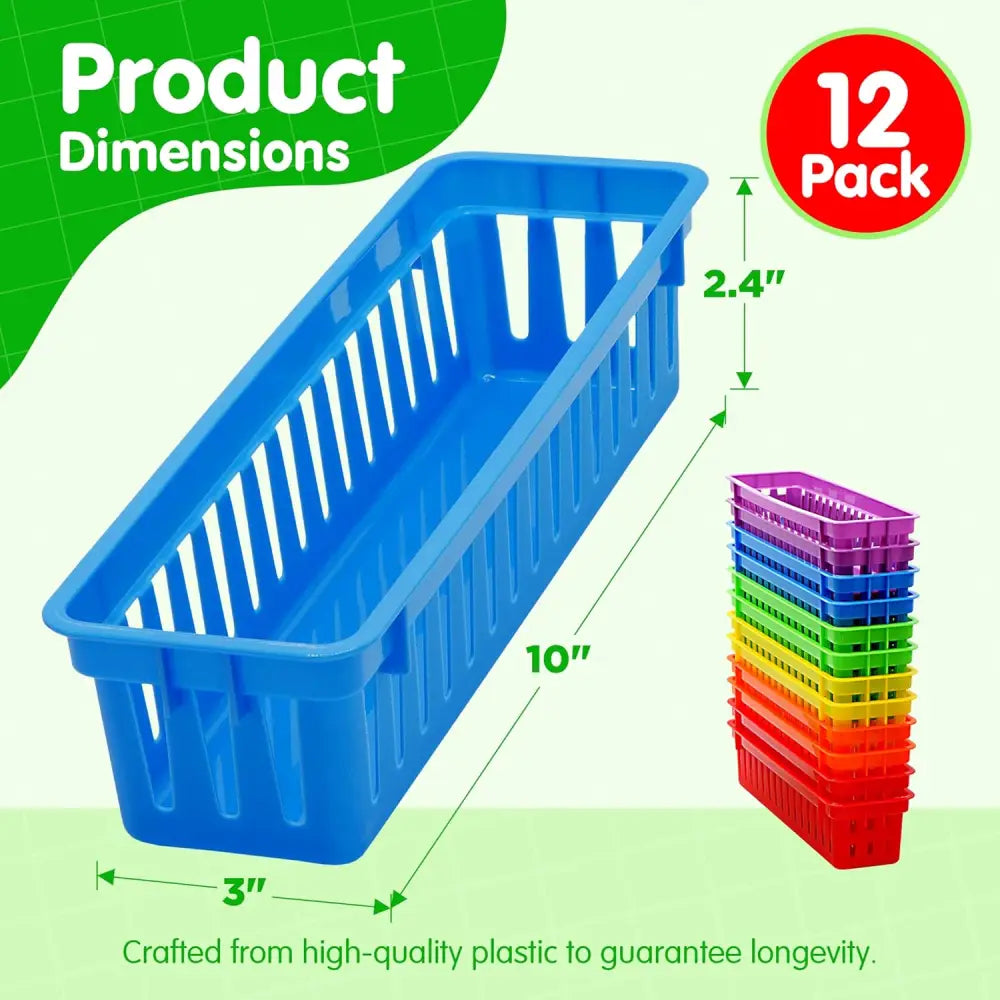 Pencil Baskets for Classroom Essential: 12 pcs per pack Colored Pencils Drawer Organizer Plastic Storage Bins Teacher