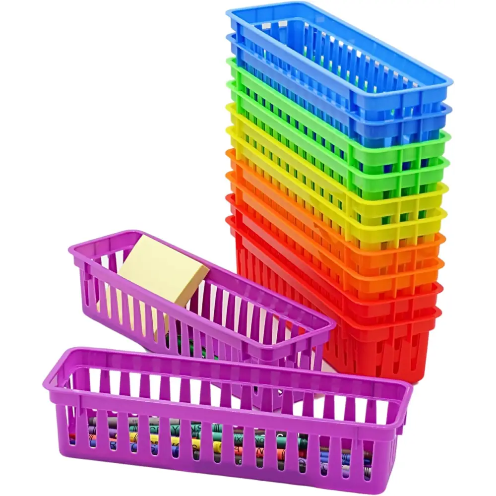 Pencil Baskets for Classroom Essential: 12 pcs per pack Colored Pencils Drawer Organizer Plastic Storage Bins Teacher