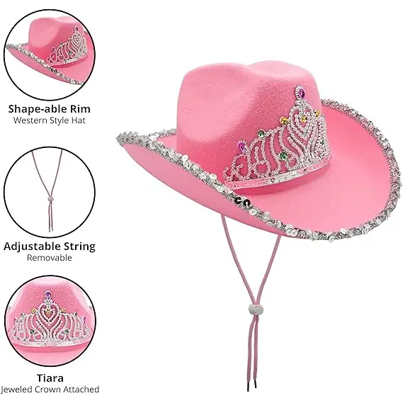 Preppy Pink Cowgirl Hat & Heart Sunglasses - Adult Western Costume - Costume Accessories
