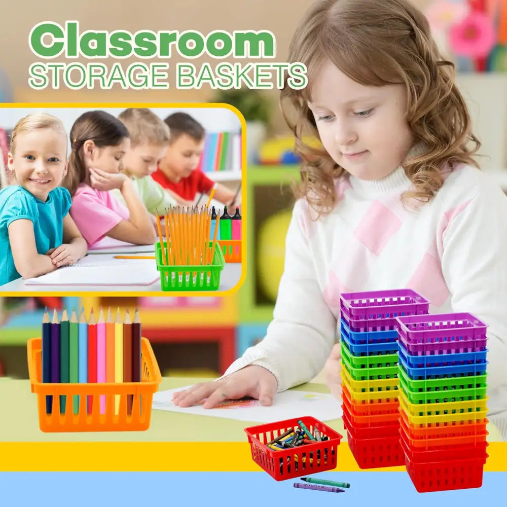 Square Classroom Baskets for Classroom Storage - Crayon Organizer Small Bins Plastic Crayon Box Crayon Storage Pencil