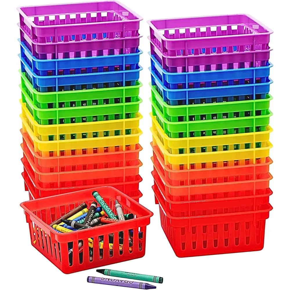 Square Classroom Baskets for Classroom Storage - Crayon Organizer Small Bins Plastic Crayon Box Crayon Storage Pencil