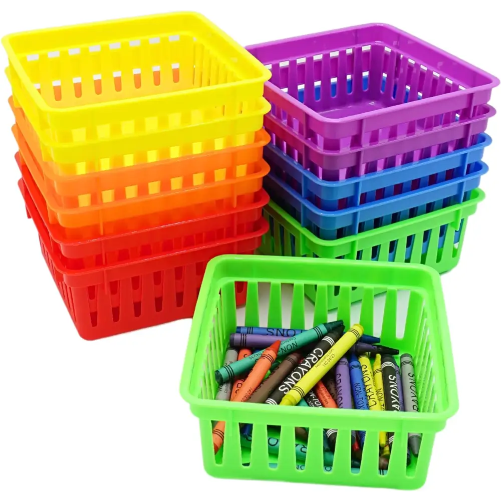 Square Classroom Baskets for Classroom Storage - Crayon Organizer Small Bins Plastic Crayon Box Crayon Storage Pencil