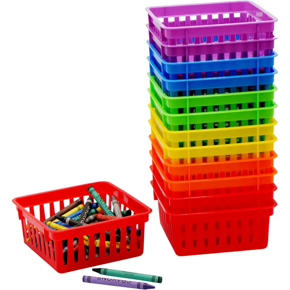 Square Classroom Baskets for Classroom Storage - Crayon Organizer Small Bins Plastic Crayon Box Crayon Storage Pencil