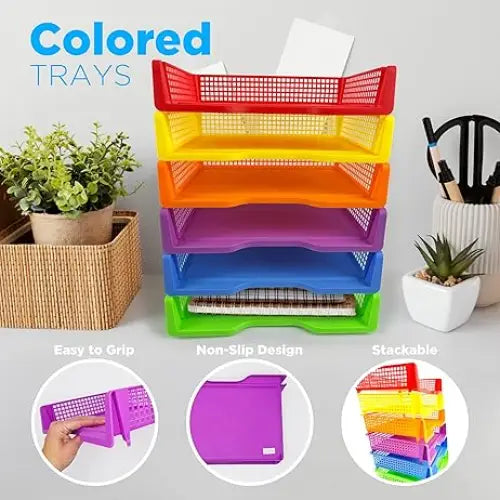 Stackable Paper Trays: 6 pcs per pack Classroom Organizer Reusable Bins Plastic Task Box Classroom Storage Pencil Tray