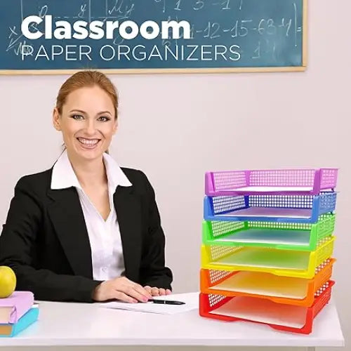 Stackable Paper Trays: 6 pcs per pack Classroom Organizer Reusable Bins Plastic Task Box Classroom Storage Pencil Tray
