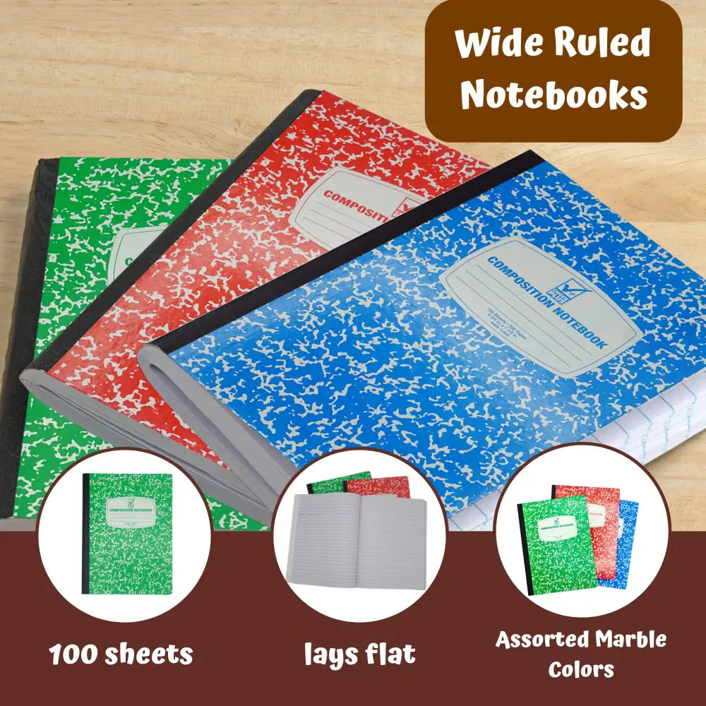 Wide Ruled Notebook: 6 pack 1-subject Composition Notebook for Kids and Adults Back-to-School Supplies and Office