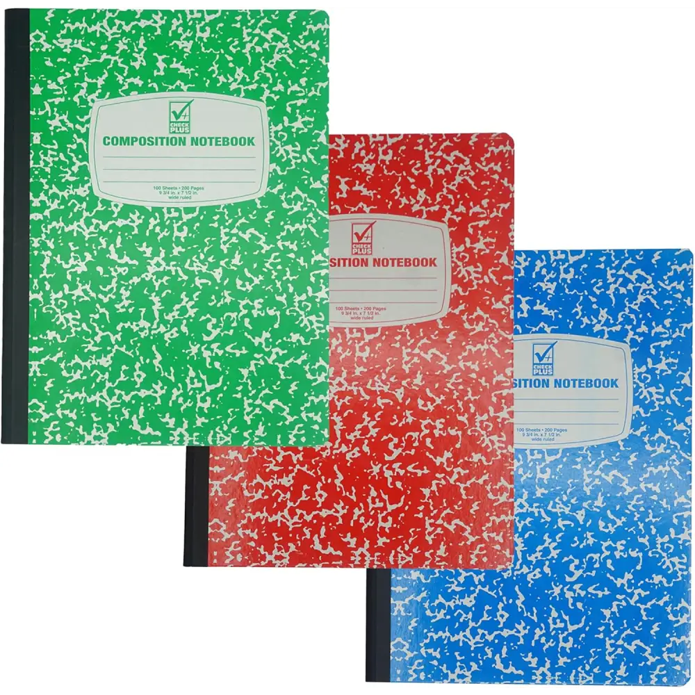 Wide Ruled Notebook Assorted Color Marble Composition Notebook Primary K-2 College Ruled - 3 pcs Notebooks for School