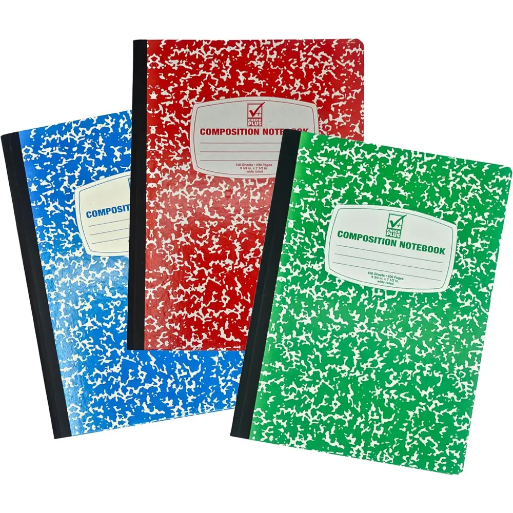 Wide Ruled Notebook Assorted Color Marble Composition Notebook Primary K-2 College Ruled - 3 pcs Notebooks for School