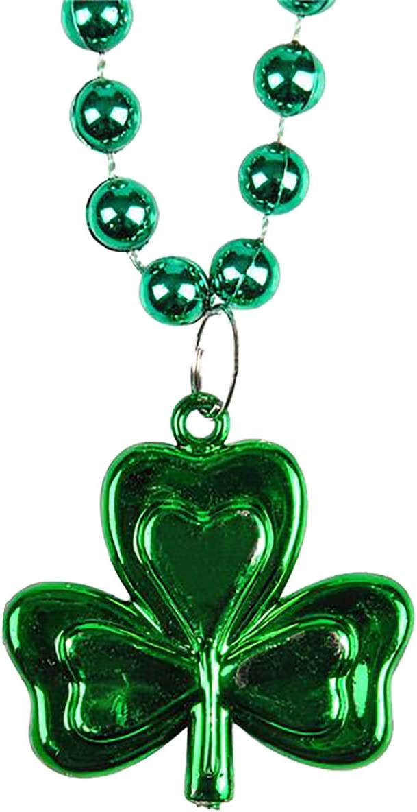 4E's Novelty St Patricks Day Beads Necklace Bulk (72 Pack) Green Shamrock Beads Shot Glass Assortment - St Patricks Day Gifts for Kids, 33" 8mm Irish Kids Party Favor Supplies Costume Accessories