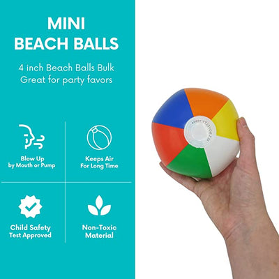 4" Mini Beach Balls Bulk - Summer Party Favors for Kids, Pool Toys 4E's Novelty (28 Pack)
