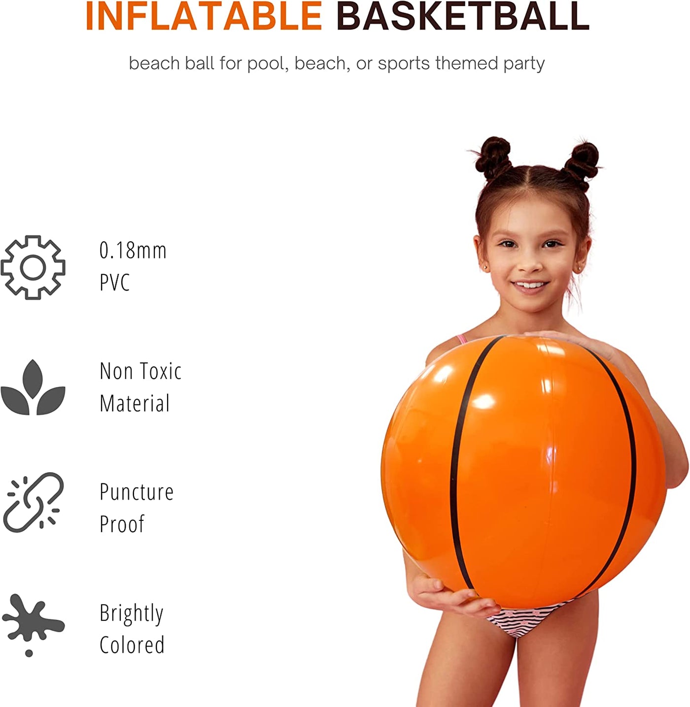 4E's Novelty 20" Inflatable Basketball [3 Pack] Large Basketball Beach Ball for Sports Themed Basketball Party Decorations & Favors, Indoor Games & Toys for Kids