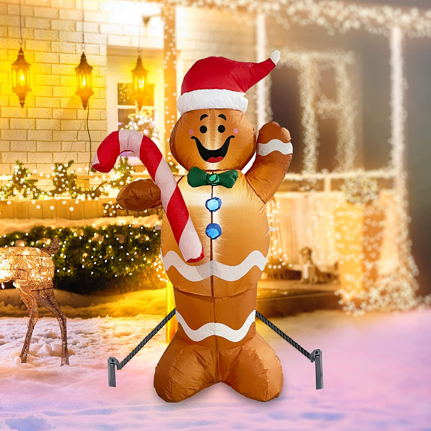 Christmas Inflatable Outdoor Gingerbread Man with Built in LED Lights. Blow-up Yard Christmas Decoration for Party, Indoor, Outdoor, Yard, Garden, Lawn - 5ft Tall by 4E's Novelty