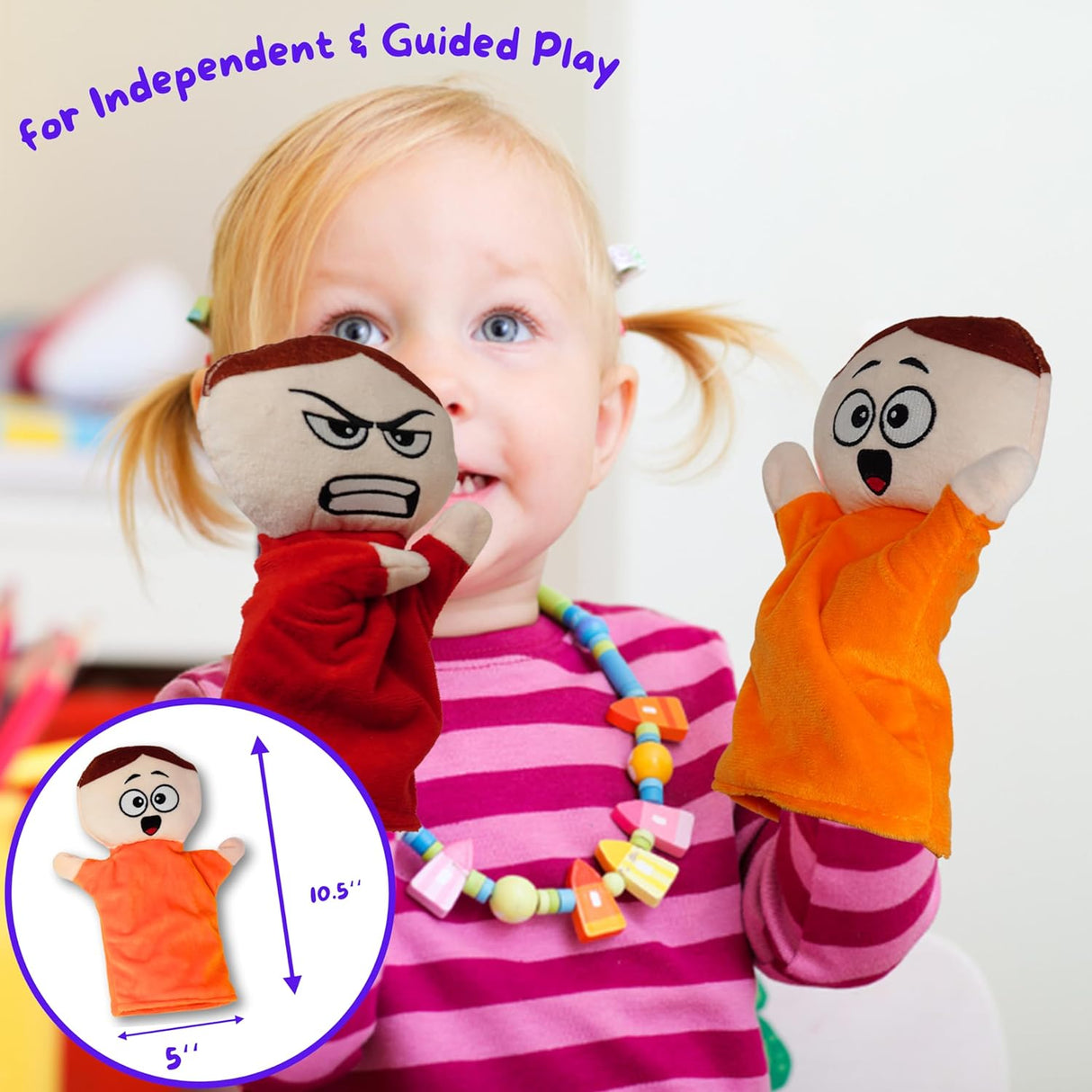 6 Pack Feeling Hand Puppets for Kids with 6 Core Emotions, with Moveable Arms, Soft Plush Hand Puppets for Toddlers, Early Education Toys, Social Emotional Learning Activities by 4E's Novelty
