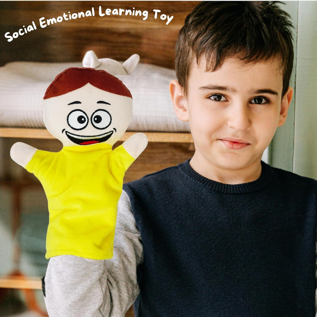 6 Pack Feeling Hand Puppets for Kids with 6 Core Emotions, with Moveable Arms, Soft Plush Hand Puppets for Toddlers, Early Education Toys, Social Emotional Learning Activities by 4E's Novelty