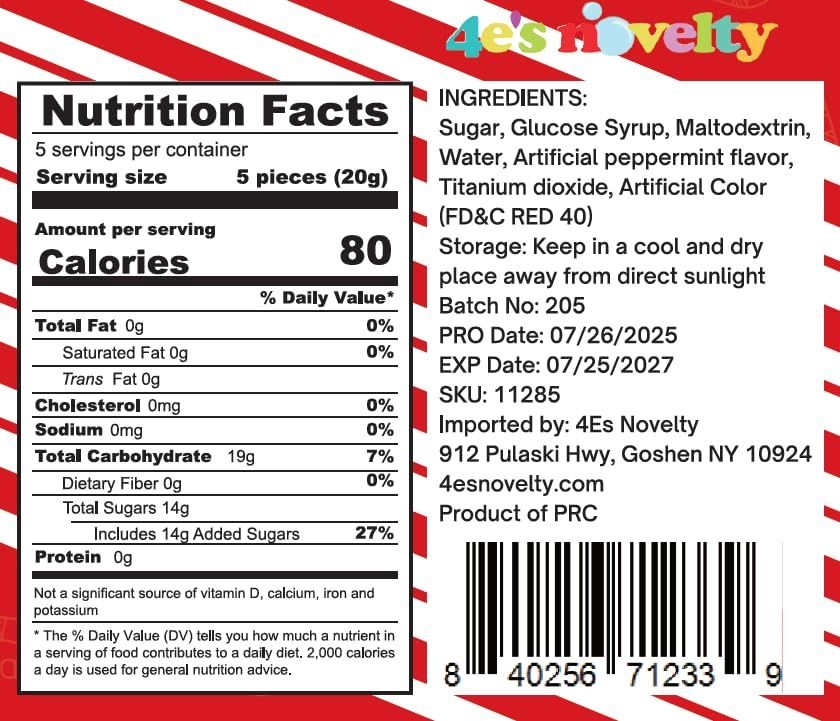 4E's Novelty 25 Pack Christmas Mini Individually Wrapped Candy Canes, Red and White Peppermint Candy Canes, Treats for Holiday Stockings