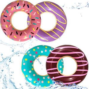 Donut Pool Floats Kids & Adults 30" (4 Pack) Floaties for Swimming Pool, Donut Inflatables for Party Decorations & Props by 4E's Novelty