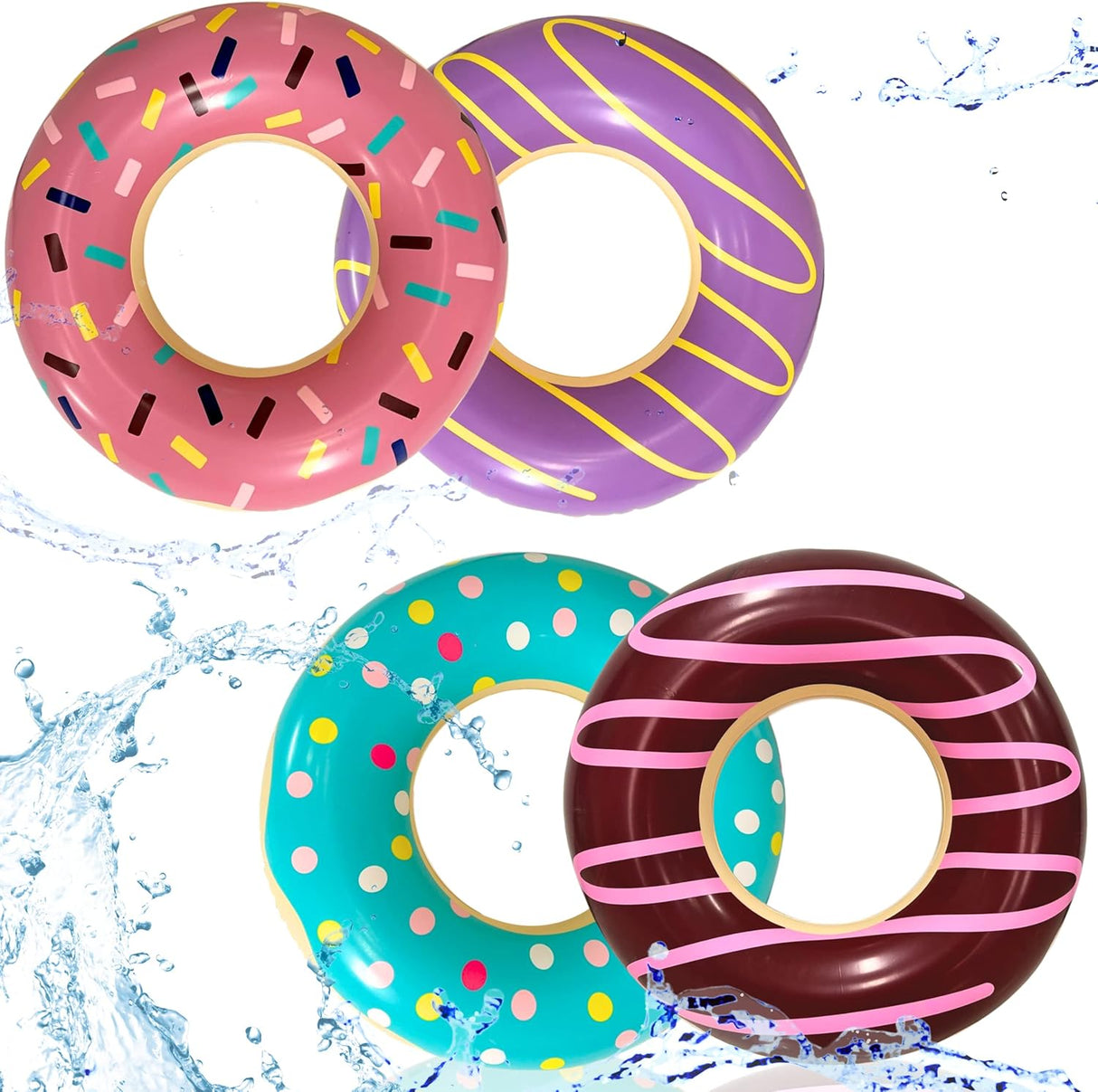 4E's Novelty 4 Pack 30" Donut Pool Floats – Kids & Adults Summer Fun