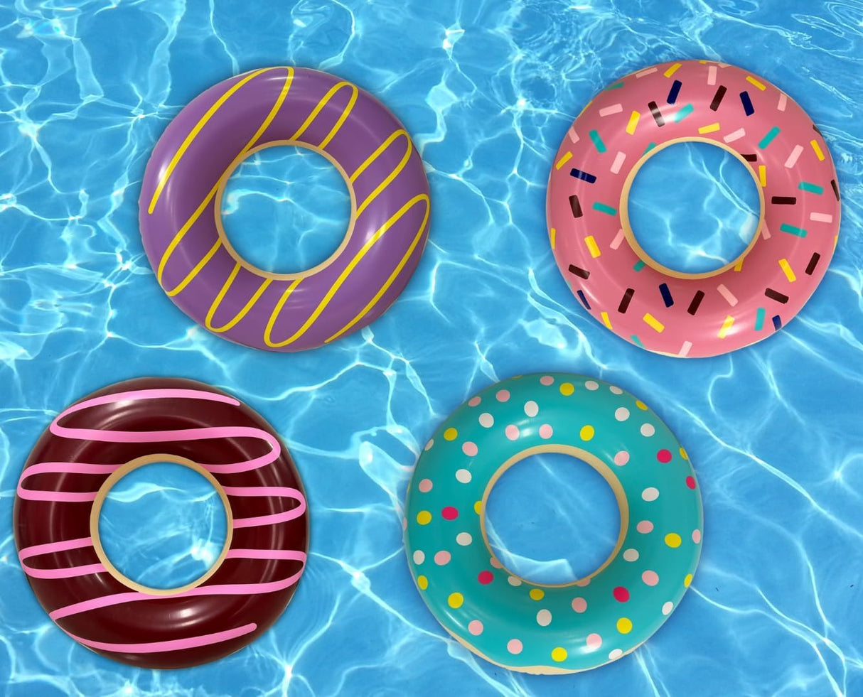 4E's Novelty 4 Pack 30" Donut Pool Floats – Kids & Adults Summer Fun