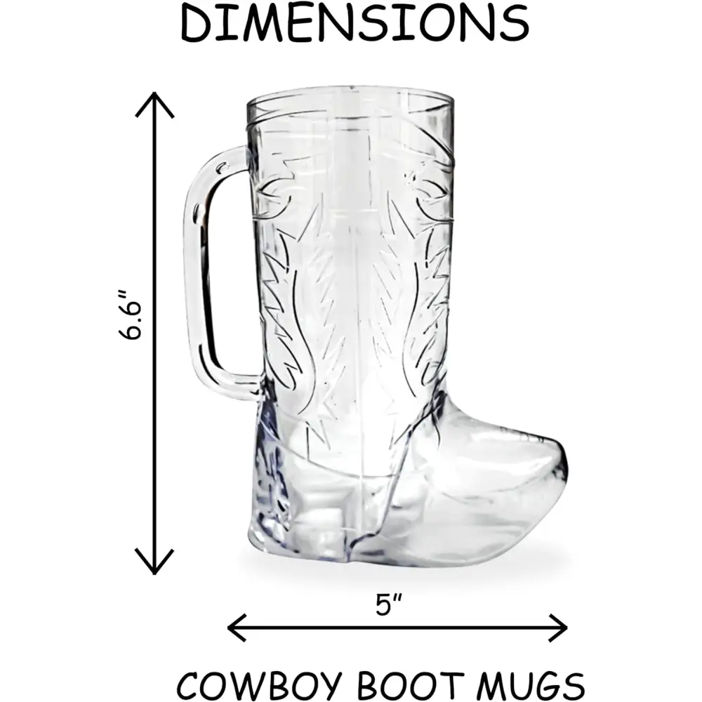 4E's Novelty 10Pcs Cowboy Boot Mug Cups (10 Pack) 17 oz Reusable Hard Plastic, BPA Free - for Cowboy Themed Party Supplies, Western Accessories