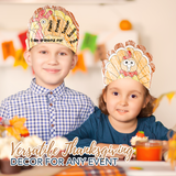 PRANK PANTRY Thanksgiving Paper Crowns, 24 Pcs Thanksgiving Hat Decorations, Color Your Own Turkey Hat Craft and headband