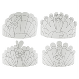 PRANK PANTRY Thanksgiving Paper Crowns, 24 Pcs Thanksgiving Hat Decorations, Color Your Own Turkey Hat Craft and headband