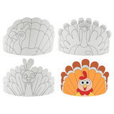 PRANK PANTRY Thanksgiving Paper Crowns, 24 Pcs Thanksgiving Hat Decorations, Color Your Own Turkey Hat Craft and headband