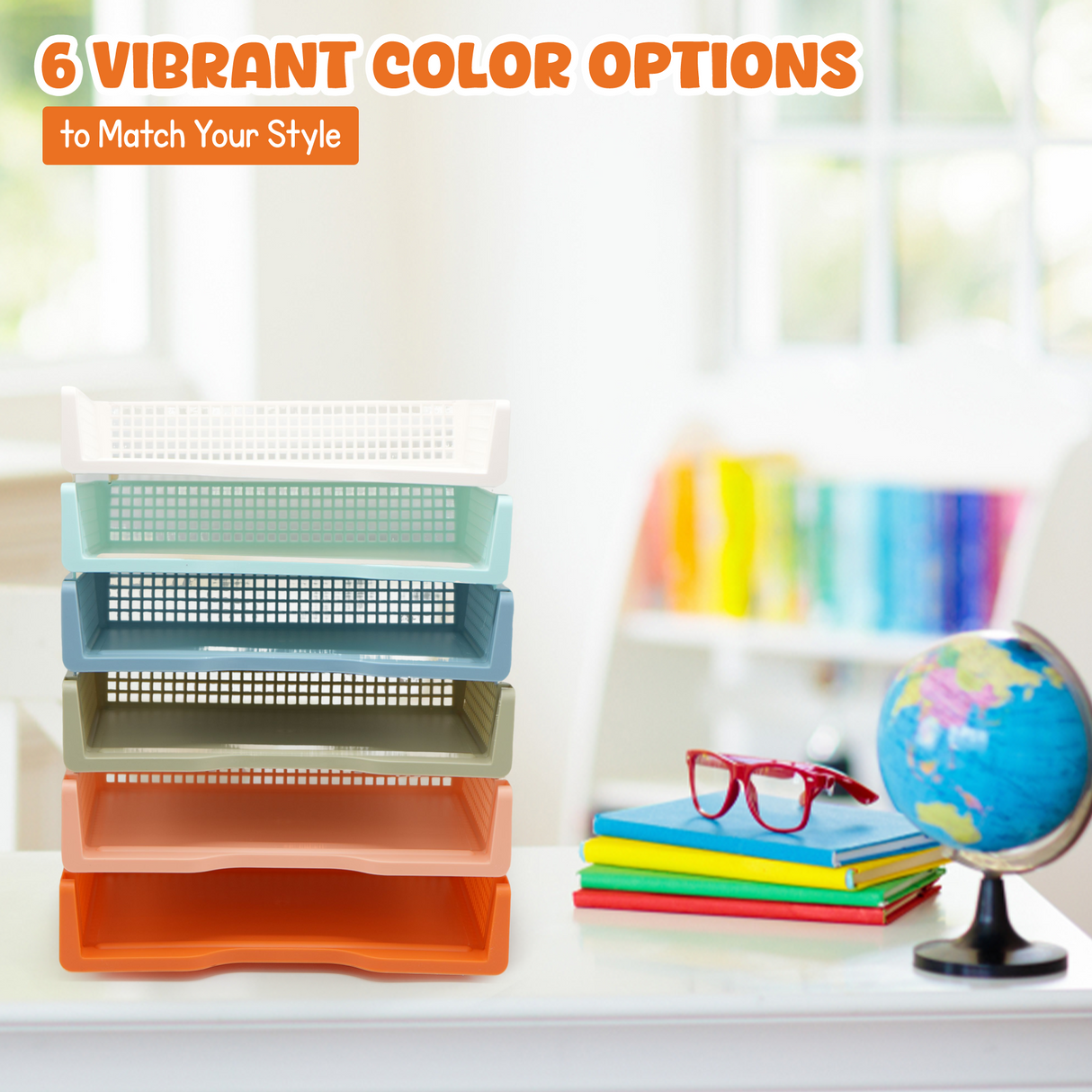 4E's Novelty 6 Pack Stackable Trays for Classroom With Classy Colours