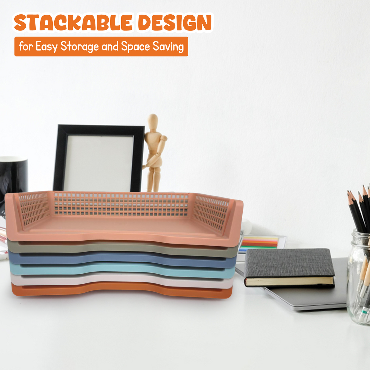 4E's Novelty 6 Pack Stackable Trays for Classroom With Classy Colours