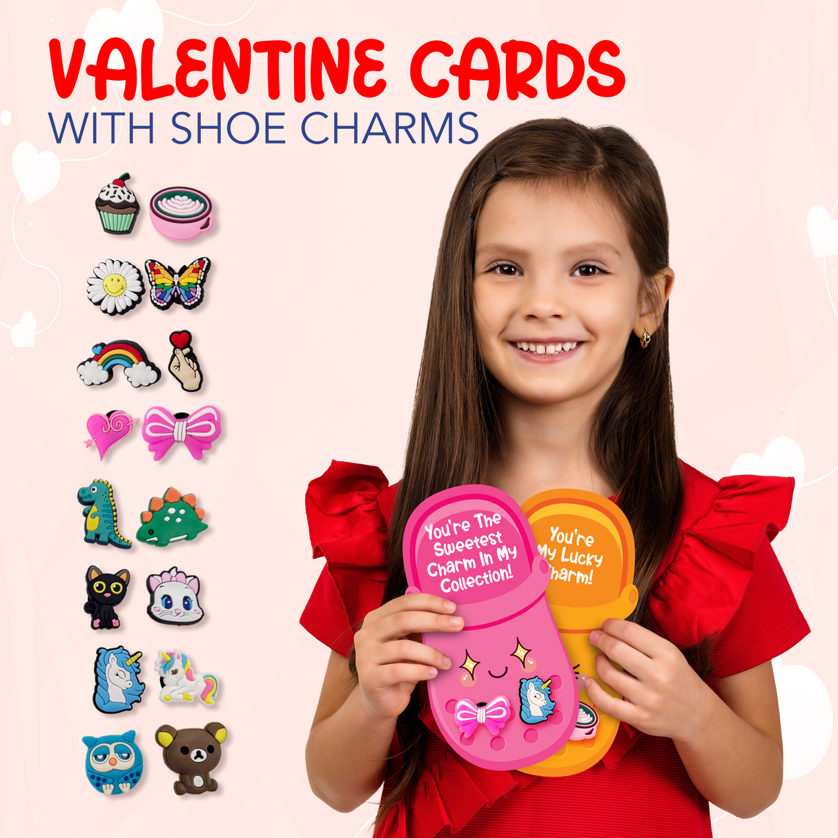 4E's Novelty 48 Pcs Classroom Valentines Cards with 96 Shoe Charms