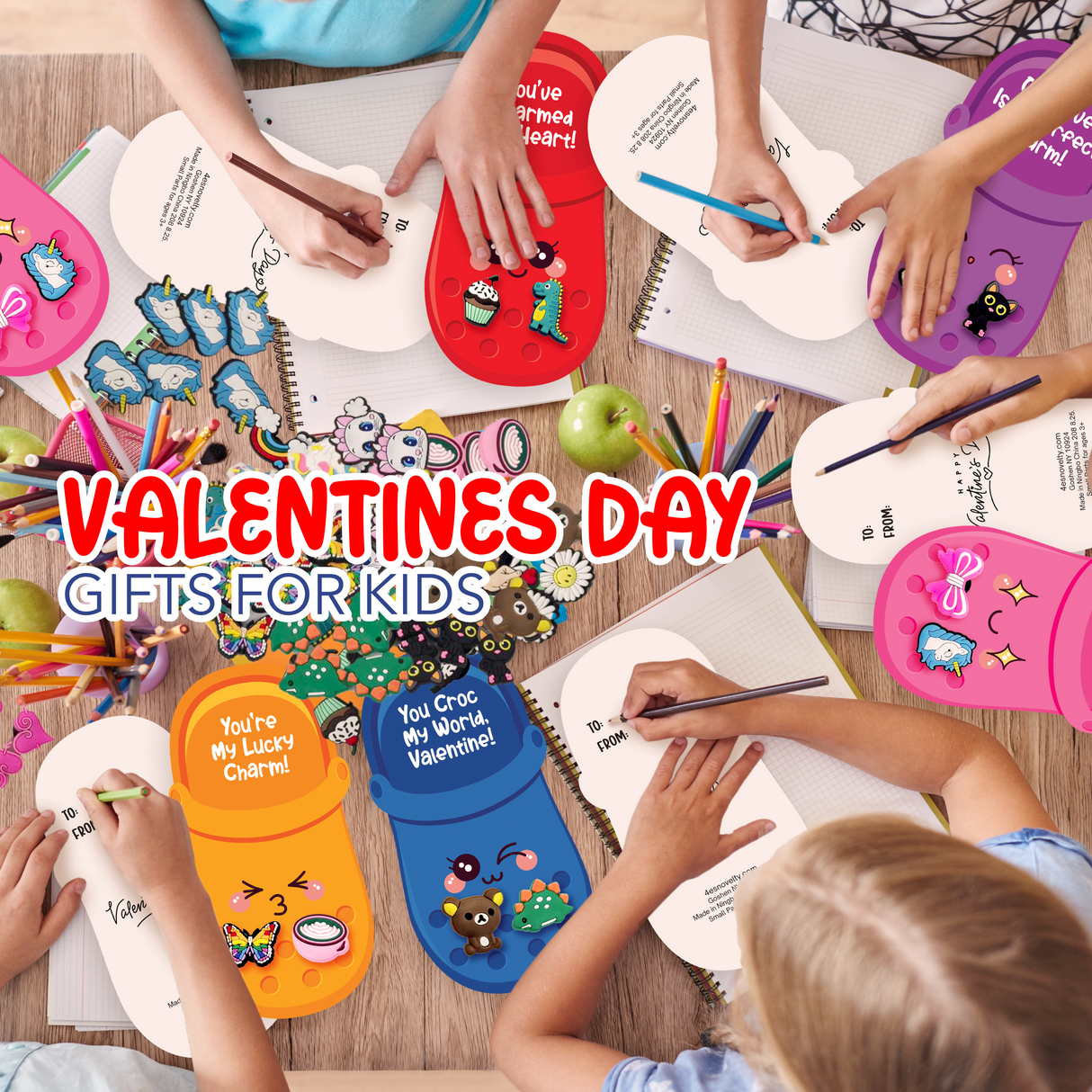 4E's Novelty 48 Pcs Classroom Valentines Cards with 96 Shoe Charms