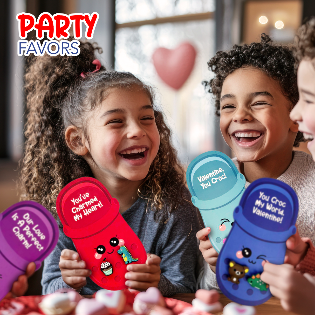 4E's Novelty 48 Pcs Classroom Valentines Cards with 96 Shoe Charms