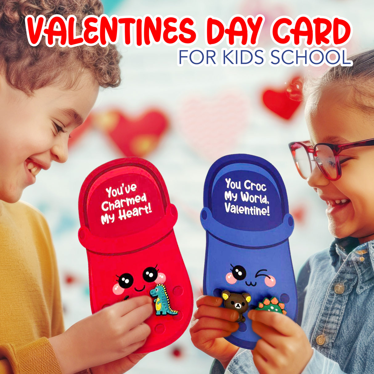 4E's Novelty 48 Pcs Classroom Valentines Cards with 96 Shoe Charms